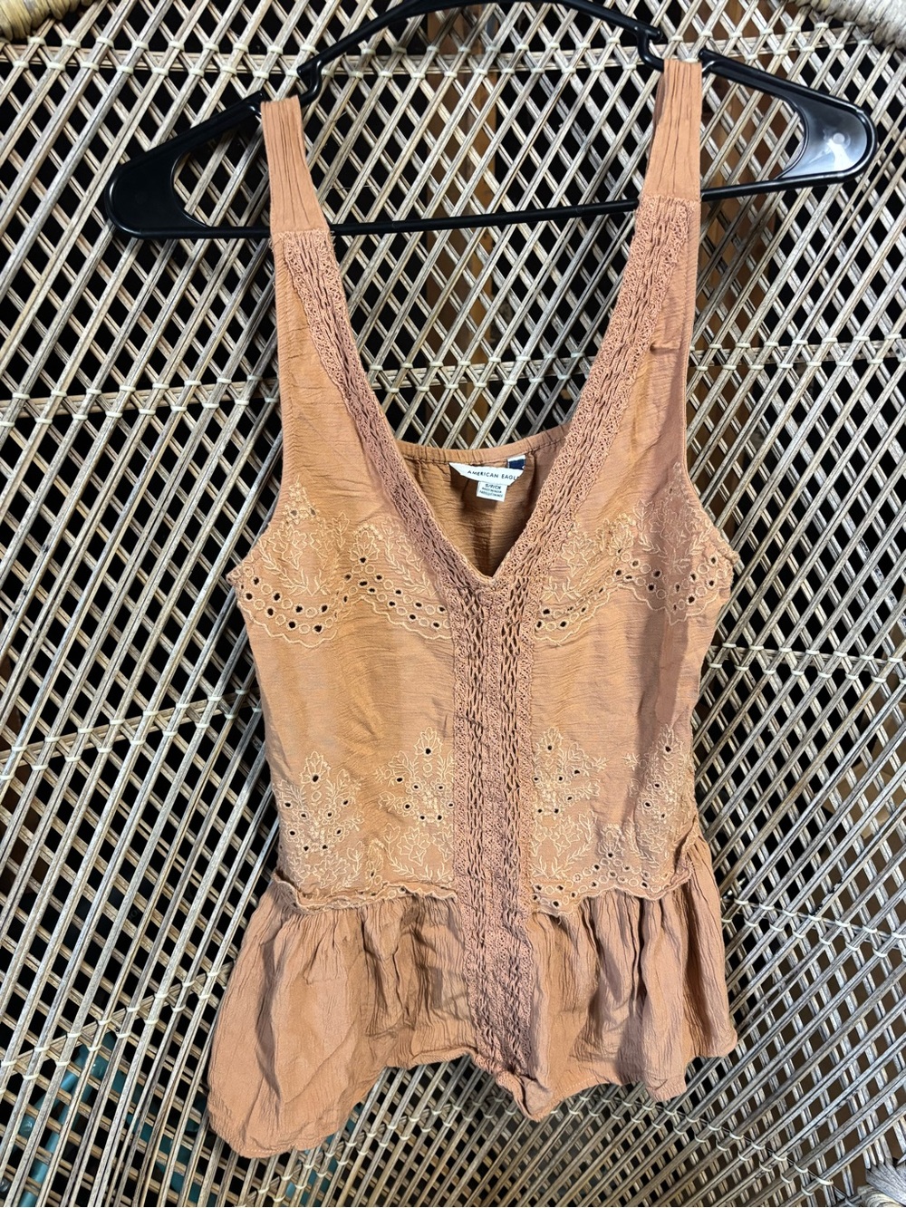 American Eagle Outfitters Eyelet Peplum Camisole in Dusty Peach